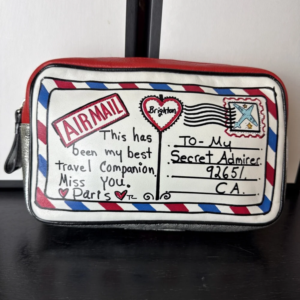 Brighton Secret Admirer Airmail Retired Leather Cosmetic Makeup Case NWOT